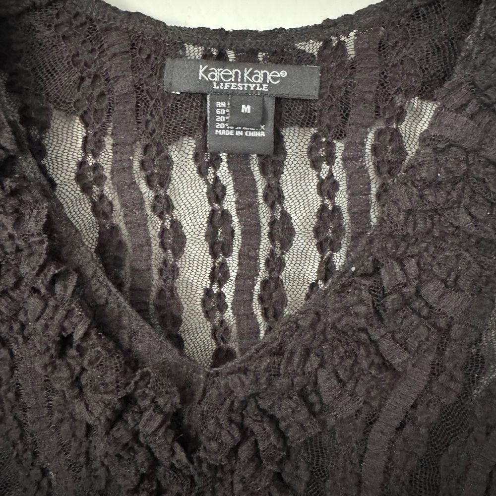Karen Kane Lifestyle Black Lace Long Sleeve Top - Picture 5 of 6